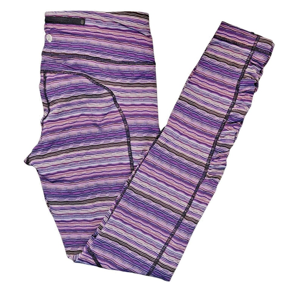 Lululemon Speed Up Tight Full-On Luxtreme Purple Striped Ruched‎ Leggings Size 8